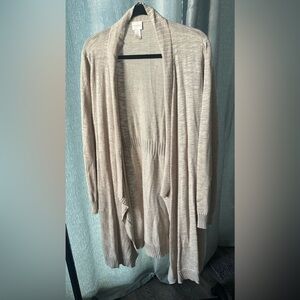 Chico’s open front tan scarf edge cardigan size L